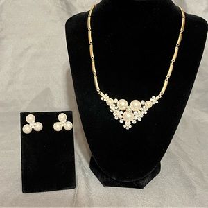 Prom/Special Occasion Necklace and Earrings, Gold with Pearl and Rhinestones